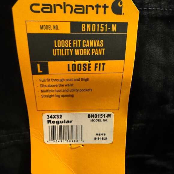 Men's Carhartt utility work pants - size:  34W x 32L *NWT* - black - Picture 3 of 5